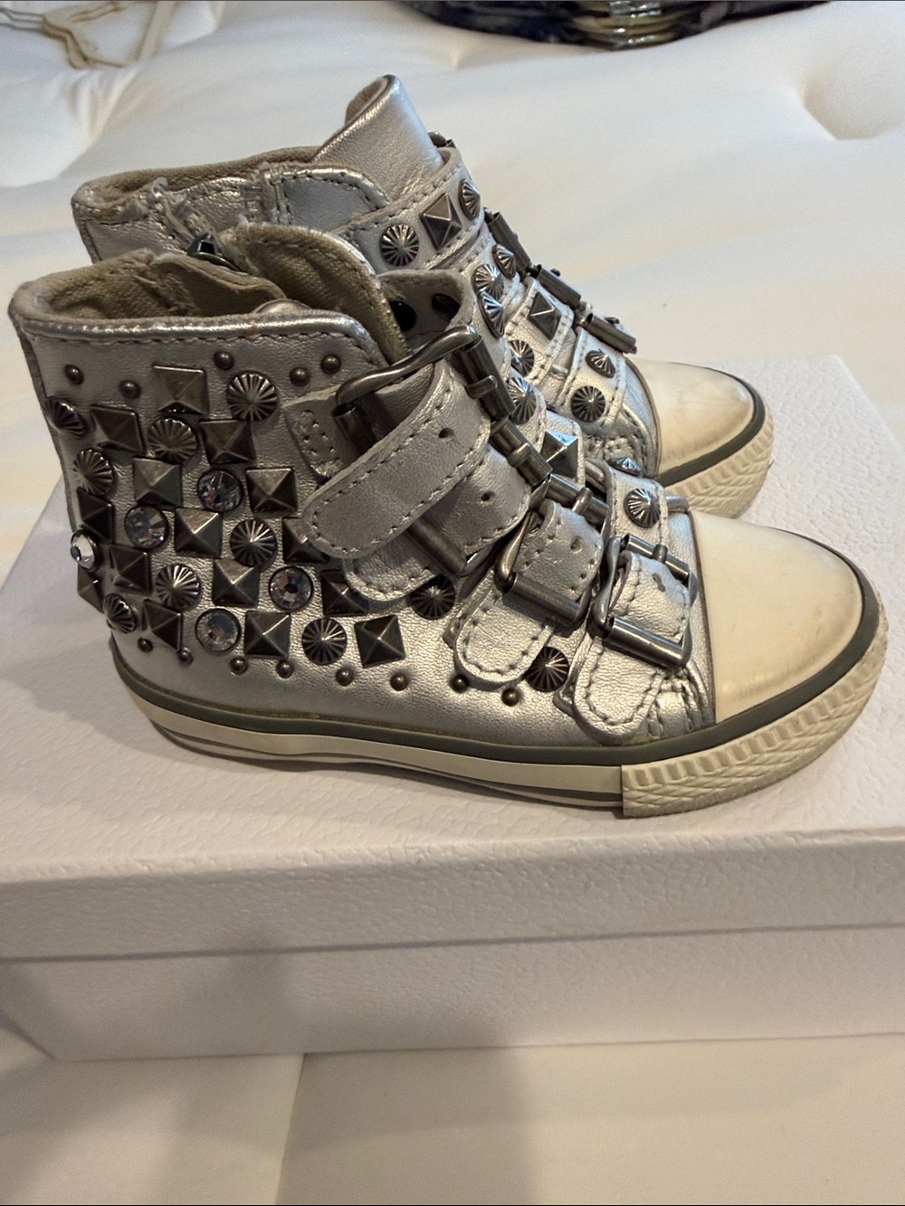 Ash Kids Metallic Silver Studded High-Top Sneakers